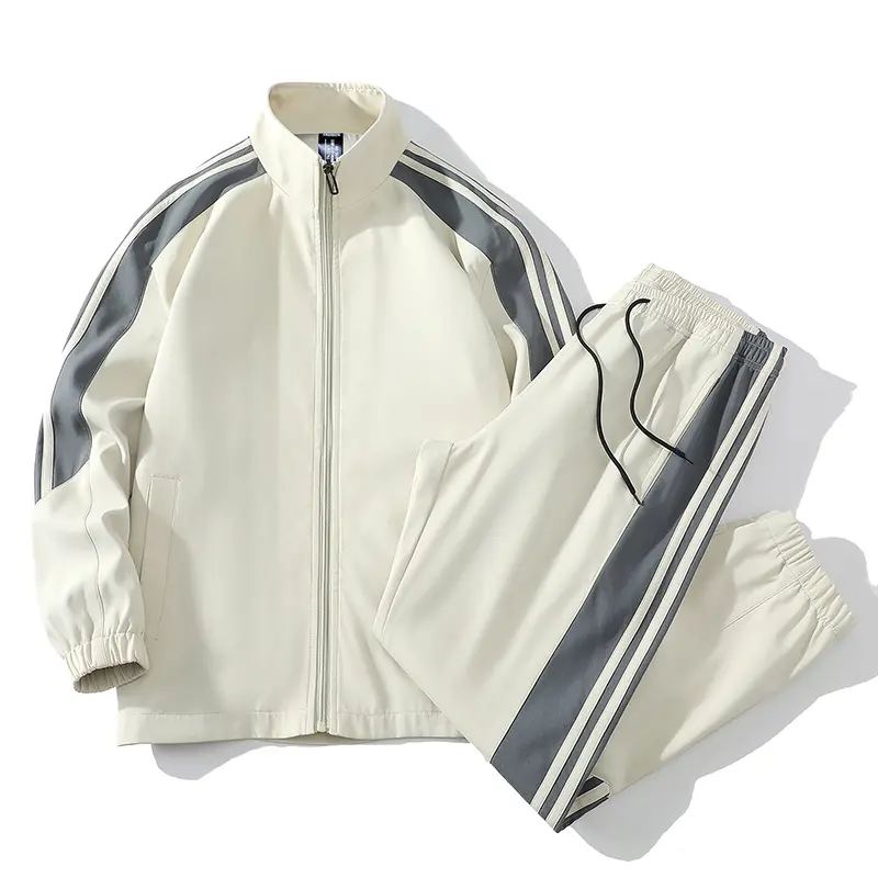 Men's 2-Piece Tracksuit Set, Casual Sport Style with Side Stripe, Full Zip Stand Collar Jacket and Drawstring Track Pants