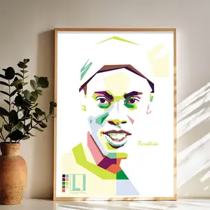 Ronaldinho Geometric Portrait Wall Art Vintage Black and White Art Posters Funky Aesthetic Canvas Prints Retro Bar Cart Decor for Bar Bedroom