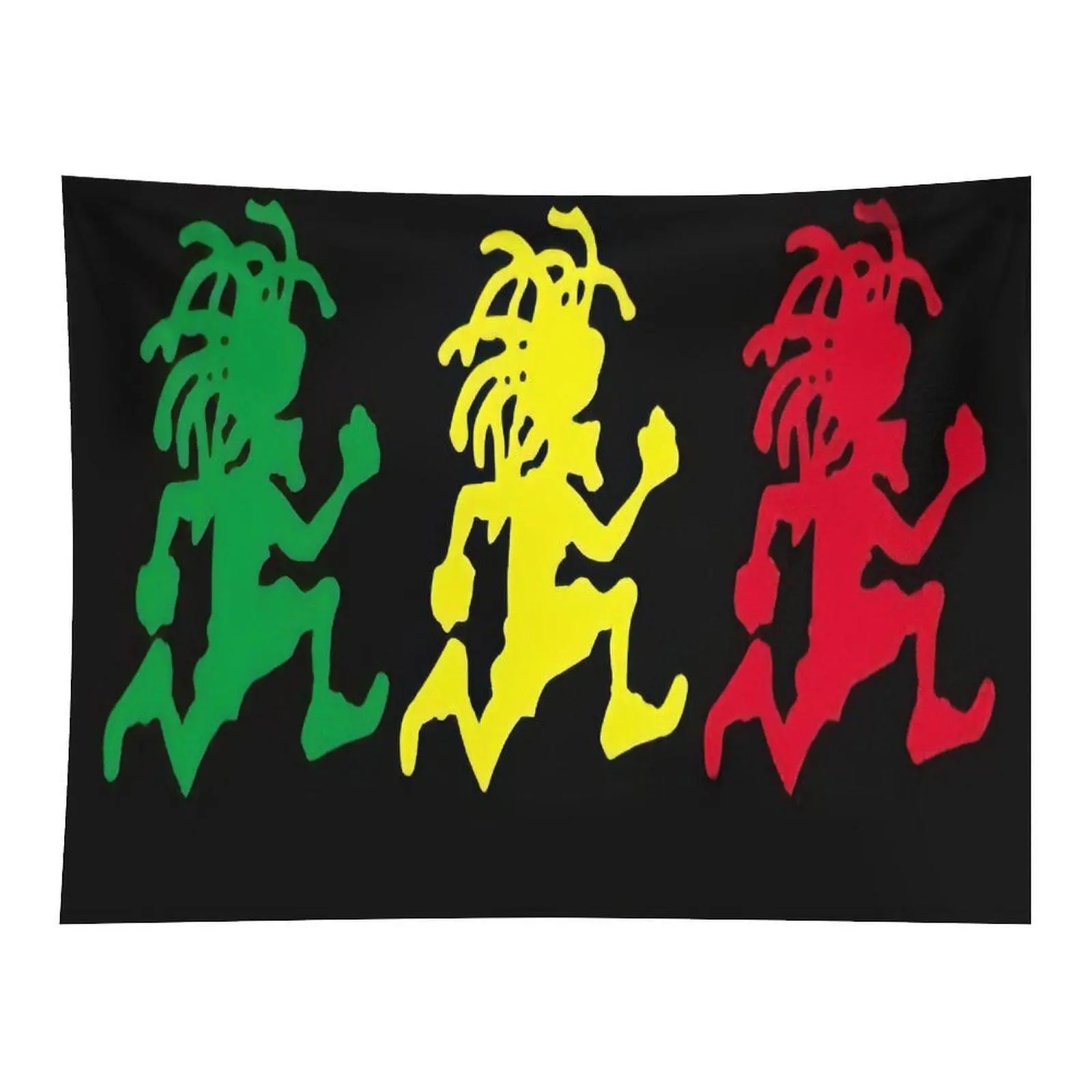 Reggae Rasta Style Three Dancing Human Silhouettes In Green Yellow Red Colors Black Background Wall Hanging Tapestry
