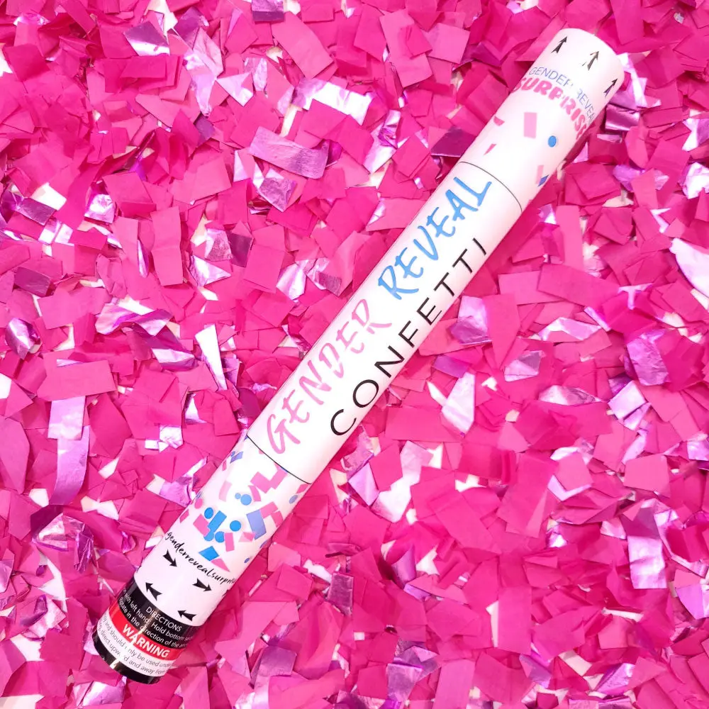18in Pink Smokefree Confetti Cannon - Confetti Popper with Sprays and Streamers, Home Party Supplies, Festive Gender Reveal Decorations