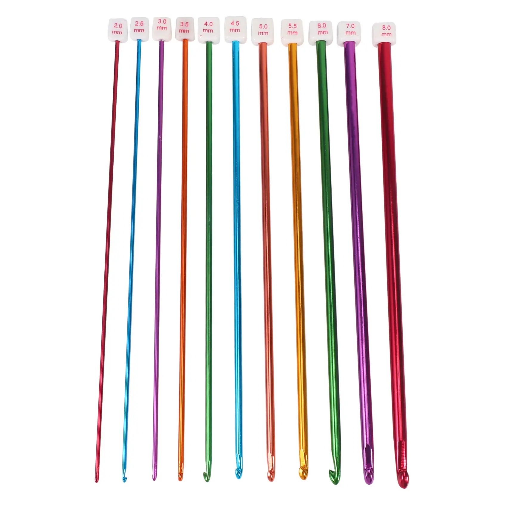 11pcs Multi-Size High-Quality Aluminum Tunisian Afghan Crochet Hooks Set (Crochet Tools, Knitting Hooks) - 2mm-8mm (Incl. 3.5mm,4.0mm,5.5mm), 27cm/10.6" Multi-Colour Needles for Household Craft Use