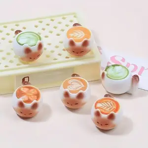 Set of 5 Mini Coffee Cup Charms, Resin Latte Art Diy Pendants, Cute Cat Cups, Ideal for Jewelry Making and Handmade Crafts