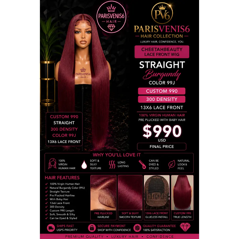 Parisvenis6 Custom 99 J Straight 32'' Human Wig 300 Density 13x6 HD lace