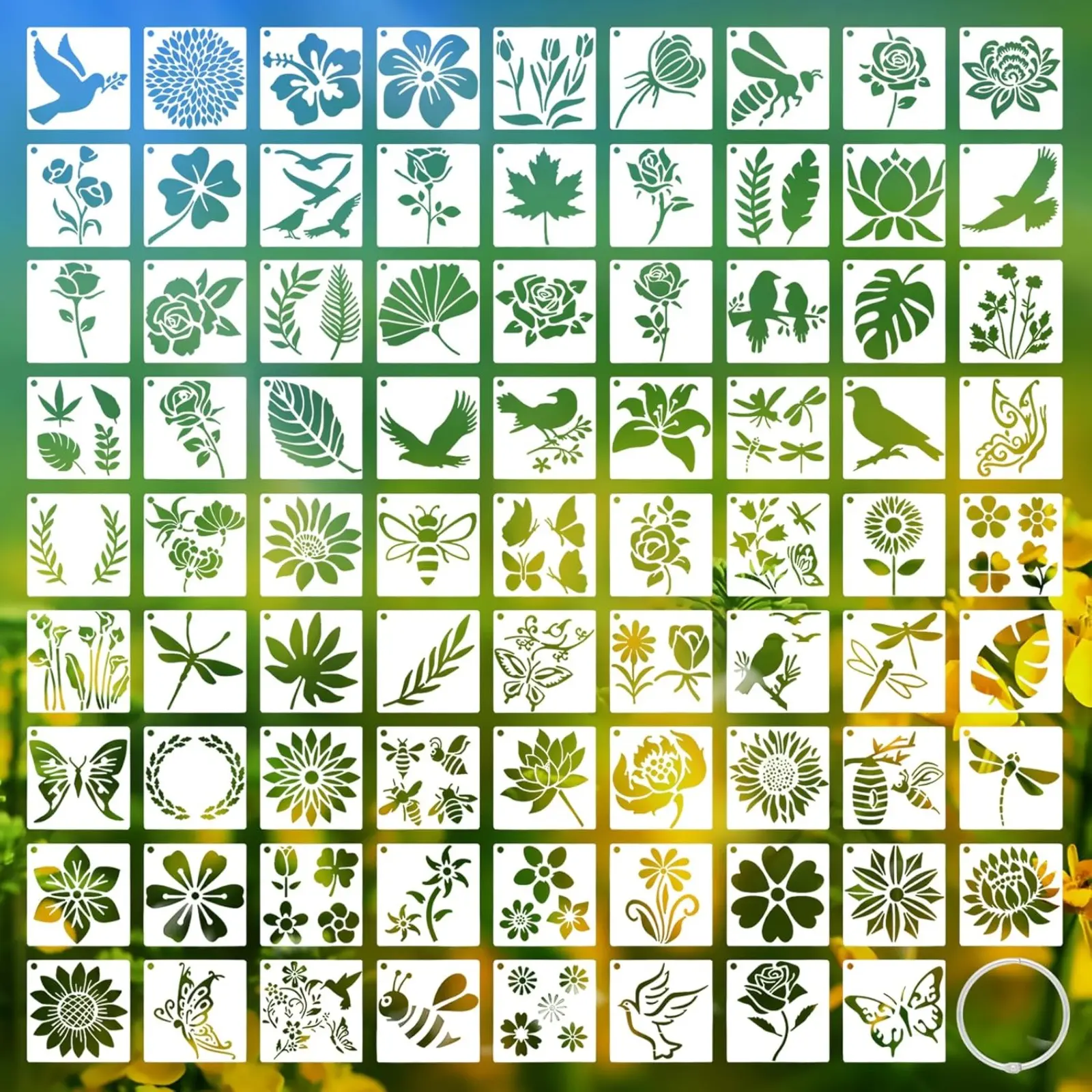 80 Pcs Small Nature Stencils for Painting on Rocks & Wood Slices, 3x3 Inch Reusable Flower Bird Butterfly Stencils, Mini Floral Templates for Crafts, Scrapbooking, Card Making, and DIY Ornaments
