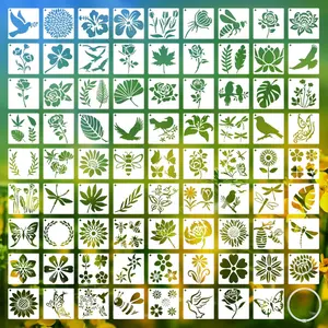 80 Pcs Small Nature Stencils for Painting on Rocks & Wood Slices, 3x3 Inch Reusable Flower Bird Butterfly Stencils, Mini Floral Templates for Crafts, Scrapbooking, Card Making, and DIY Ornaments