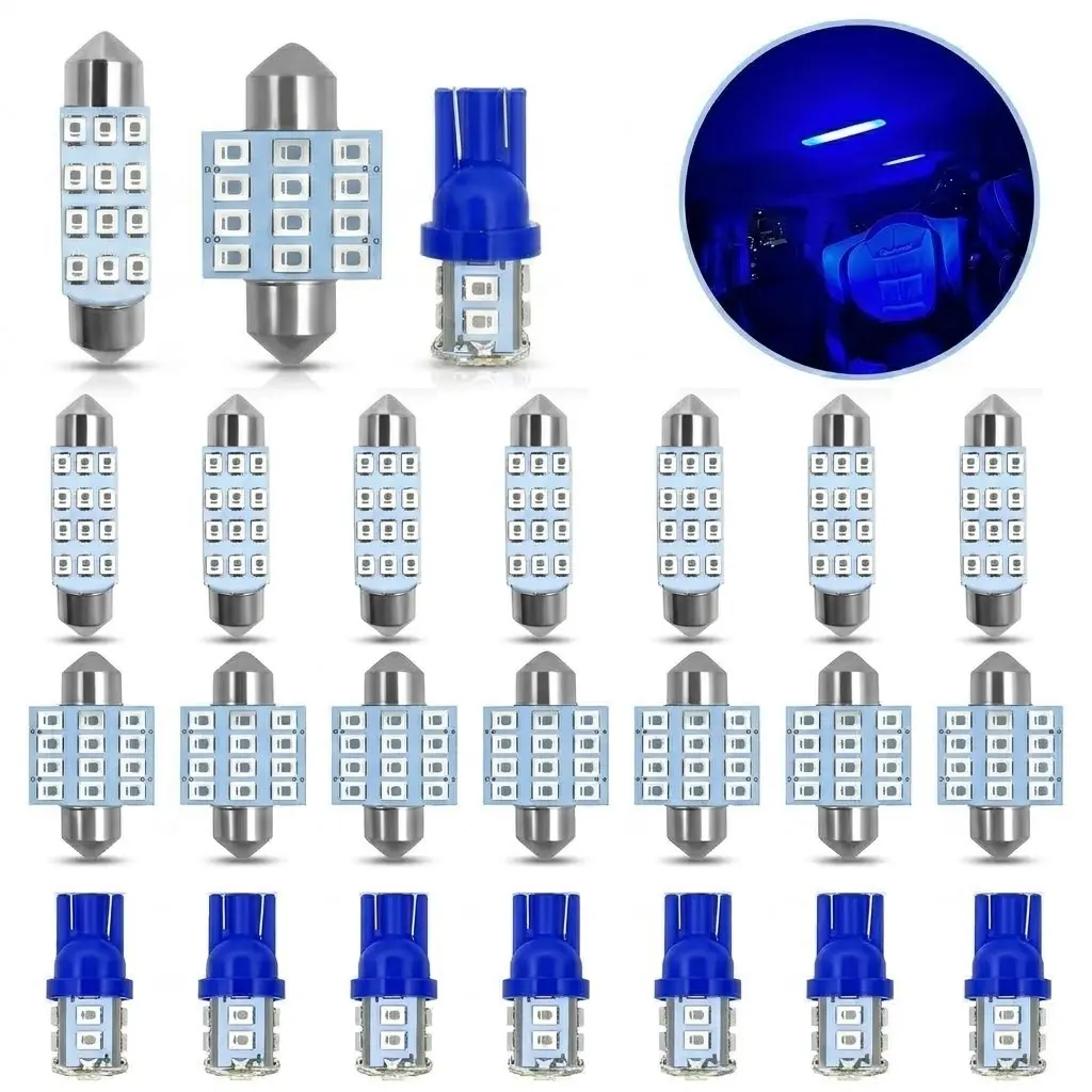 Blue LED Interior Car Light Bulb Kit - T10/Festoon Bulbs, 12V Error-Free, Brightness Boost, Plug & Play for Dome, Map Vehicle Accessories, T10 Size