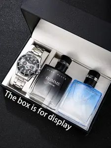Men's Business Fashion Watch & Perfume Set, Including Watch & Perfume & Bracelet, Trendy All-match & Exquisite Watch Set for Birthday Gift, Quartz Watch Set