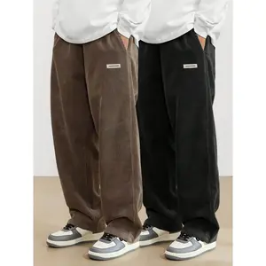 Men'S 2-Pack Corduroy Sweatpants with Drawstring - Polyester Loose-Fit Casual Pants with Slight Stretch, Solid Color Regular Length Woven Trousers