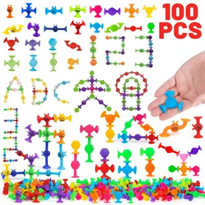100PCS Suction Cup Toys for Baby Age 3, Party Favors for Kids Age 4-8, Toddler Window Travel Stress Release Building Toys, Montessori Sensory Educational Toy Set, Birthday Christmas Halloween Gifts for Boys Girls Age 5 6 7