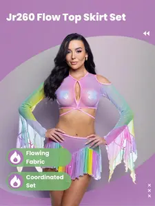 Roma Costumes JR260 Flow Top & Skirt Set - Above The Knee, Long Sleeve, Dopamine Y2K Style, Summer Short Length, Crop Top & Mini Skirt, Flowing Fabric, Womenswear Clothes