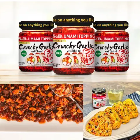 3 or 1 Packs S&B Crunchy Garlic with Chili Oil - Mild, 3.88oz/Pack Use As A Versatile Topping For Chicken, Sushi, Pasta, Salad, Noodles, Tofu