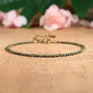 Natural Dainty Faceted Gold Pyrite Tiny Beads Crystal Healing Positive Energy Charka Crystal Gold-Plated Chain Minimalist Bracelet Gift for Women