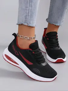 Women's Fashionable Letter Label Design Lace Up Low Top Sneakers, Casual Lightweight Mesh Running Shoes,  All-match Round Toe Sports Shoes for Daily Wear