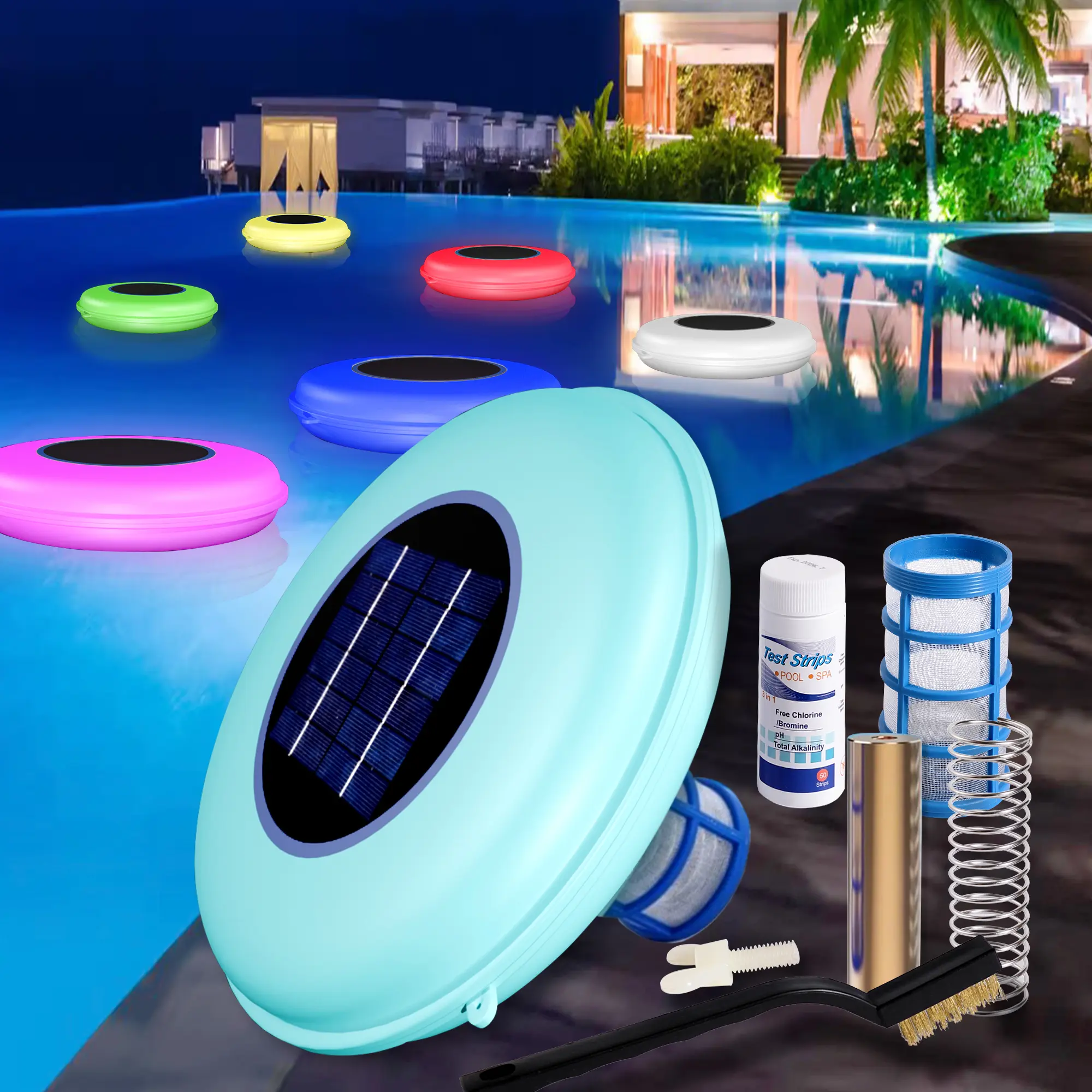 Foxlux Solar Pool Ionizer with Copper Ionization & LED RGB Floating Light – Solar-Powered Pool Cleaner for Crystal Clear Water, Up to 45,000 Gallons, for Fresh & Salt Water Pools & Spas