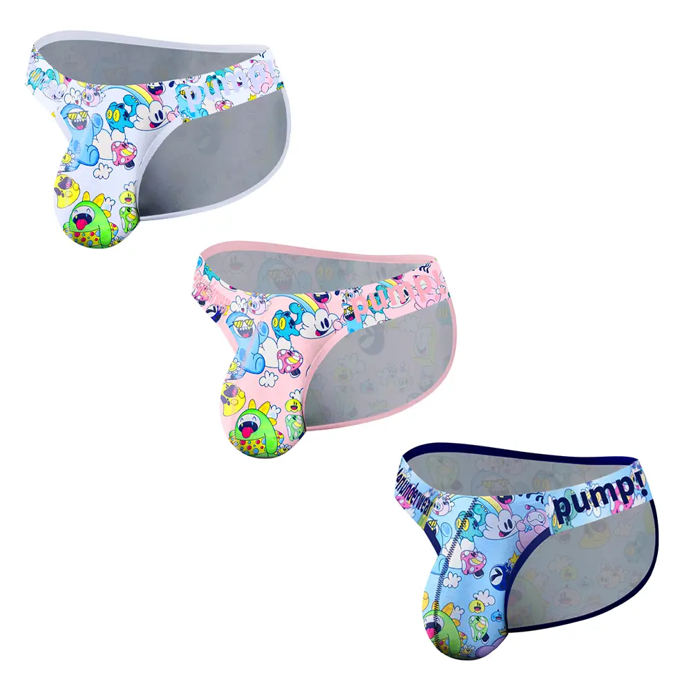 Cute Cartoon Men's Cotton Low Rise Briefs Soft Breathable Bulge Pouch Sexy Underwear