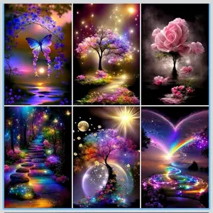 6 Pack Diamond Art Kits for Adults, Butterfly Flower Landscape 5D Diamond Painting for Adult Beginners, DIY Full Drill Round Gem Painting Dot Art Sets, Home Wall Decor 9.8x13.8 Inch
