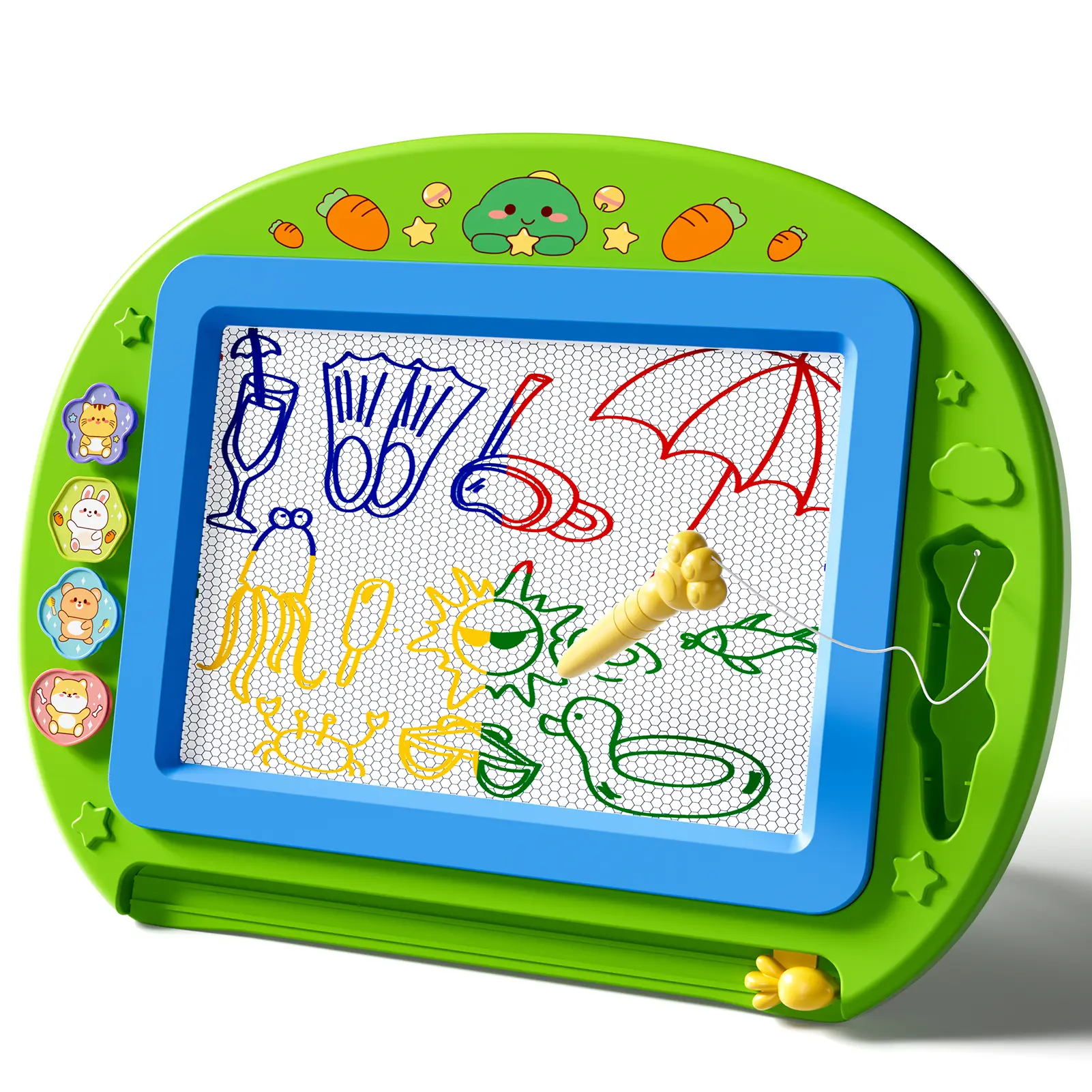 Children’s magnetic drawing board toy, doodle and writing board for ages 2–4, portable travel educational toy, erasable drawing board with included pens and stamps, suitable for boys and girls aged 2–4, early learning gift for birthdays and holidays
