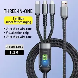 3-in-1 100W Phone Charging Cable, USB to Type-C Fast Charger Cable, Mobile Phone Charger Cable for iPhone 15 14 Samsung Xiaomi Huawei