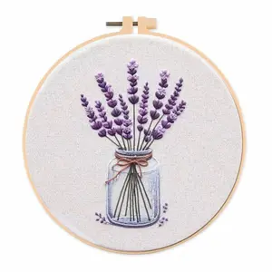 Beginner Embroidery Kit, Elegant Lavender Theme Cross Stitch Set, DIY Embroidery Supplies, Includes Printed Cotton Fabric, Thread, Needle, Chart