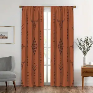 2pcs Western Curtains Bull Skull Boho Aesthetic Aztec Art Print for Bedroom Living Room Kitchen Decor Rod Pocket Window Drape