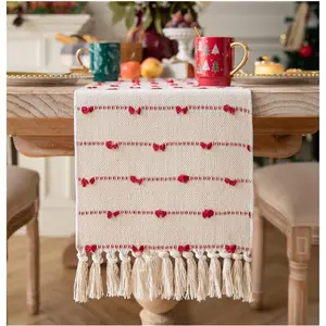 Christmas Valentines Table Runner 72 Inchs Long for Farmhouse Room Home Valentine's Day Decorations, Boho Red Table Runner, Natural Cotton Woven for Holiday and Dining Table Decor