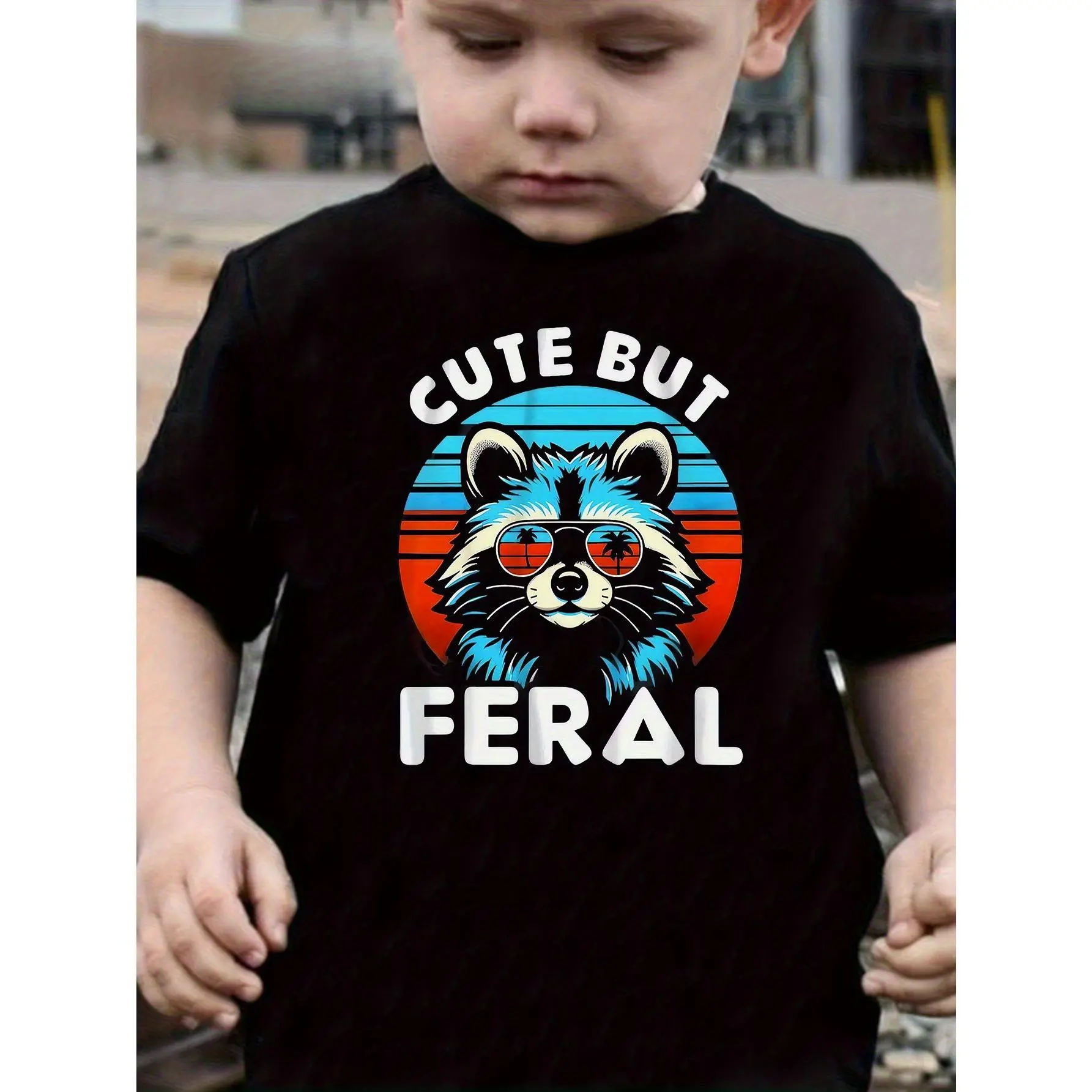 Boys Cotton T-shirt "CUTE BUT FERAL" Print for Comfortable and Casual Round Neck Short Sleeves