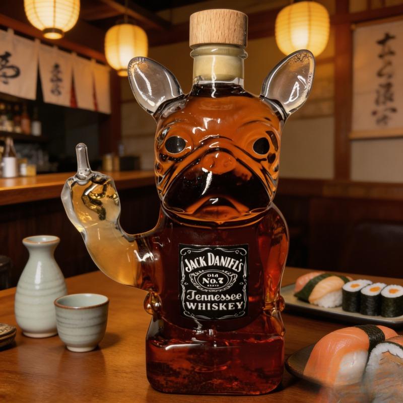 Bulldog Shaped Crystal Glass Whiskey Decanter, Portable Art Wine Storage Ornament for Home Party Festival Use, Exquisite Desktop Decor & Unique Christmas Gift Choice for Men and Couple