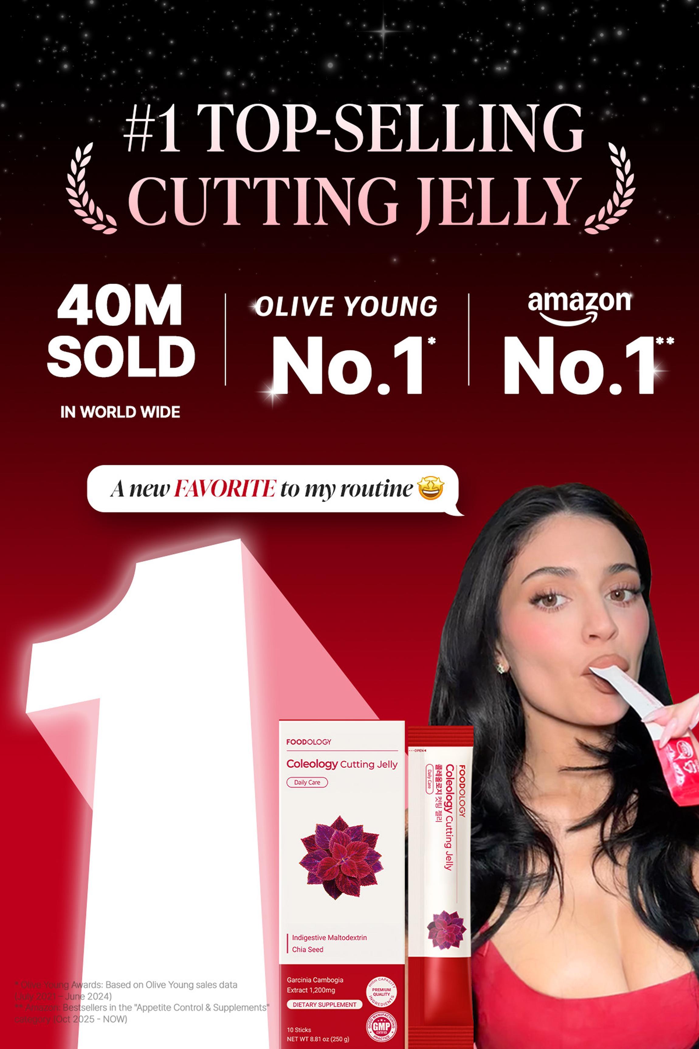 [FOODOLOGY] Coleology Cutting Jelly 30days - Garcinia Cambogia (HCA), Chia Seeds Collagen, Hyaluronic Acid, Pomegranate Flavored 8.81 oz /10 Sticks