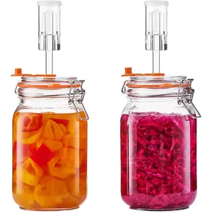 Fermentation Jar, 1.5 Liters Glass Fermenting Jar for Making Sauerkraut, Kimchi, Pickles, , Cider & , Pack of 2