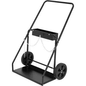Heavy-Duty Dual Welding Cylinder Cart – Carbon Steel, 440 lb Capacity, 10" Wheels, Handle, Safety Chains, Ideal Hand Truck for Industrial Gas Cylinder Transport, Cylinder Trolley