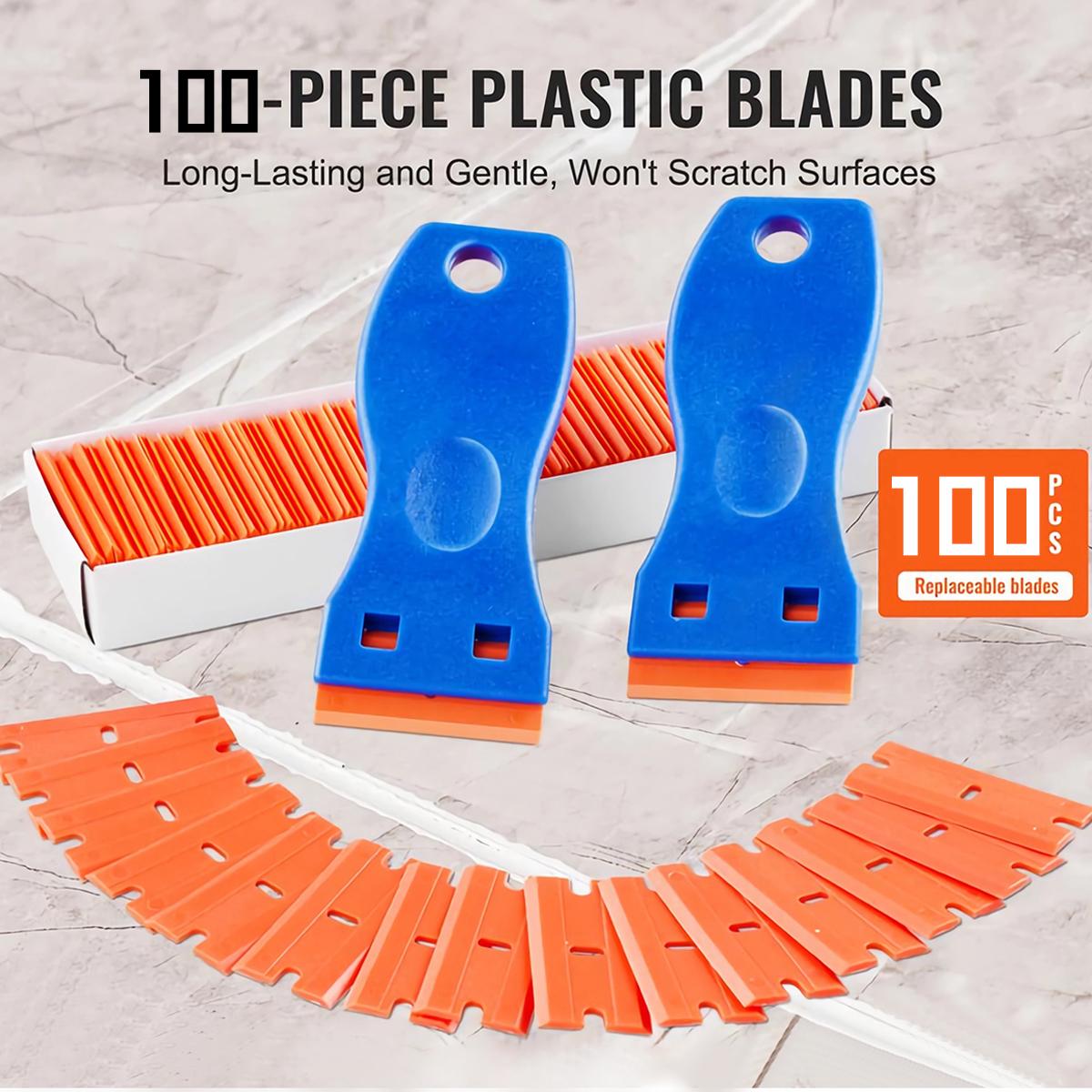 2PCS Plastic Razor Blade Scraper Tool with 100PCS Extra Plastic Blades, No-Scratch Cleaning Scraper Remover for Stickers Decals Adhesive Labels Paint Glass Car Window 2PCS Plastic Razor Blade Scraper Tool with 100PCS Extra Plastic Blades, No-Scratch Cleaning Scraper Remover for Stickers Decals Adhesive Labels Paint Glass Car Window