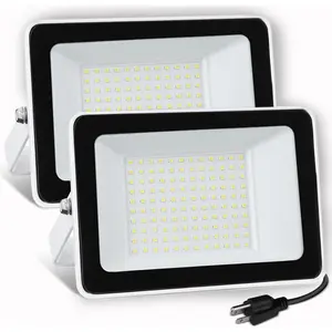 10000 Lumens LED Flood Lights,100W Outdoor Waterproof Floodlights, Lighting Angle Adjustable,Portable Light with Plug for Garage,Yard,Garden,Porch(2 Pack)