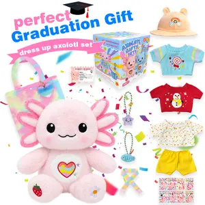 Cute Axolotl sensory Plush Gift Set – 12 Pcs Axolotl Stuffed Animal Clothes & Accessories, 13-Inch Axolotl Toy for Girls, Birthday & Kindergarten Graduation Gifts Ages 4-12