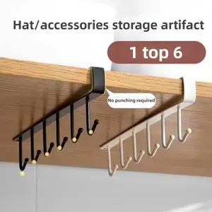 1count Of 6-hook Wrought Iron Kitchen Storage Rack, Modern Ceiling Mounted Storage Rack, Storage Hooks, Suitable for Cups, Coffee Cups, and Clothing, Easy To Install, Easy Installation, Modern Aesthetic Multifunctional Kitchen and Dining Utensils
