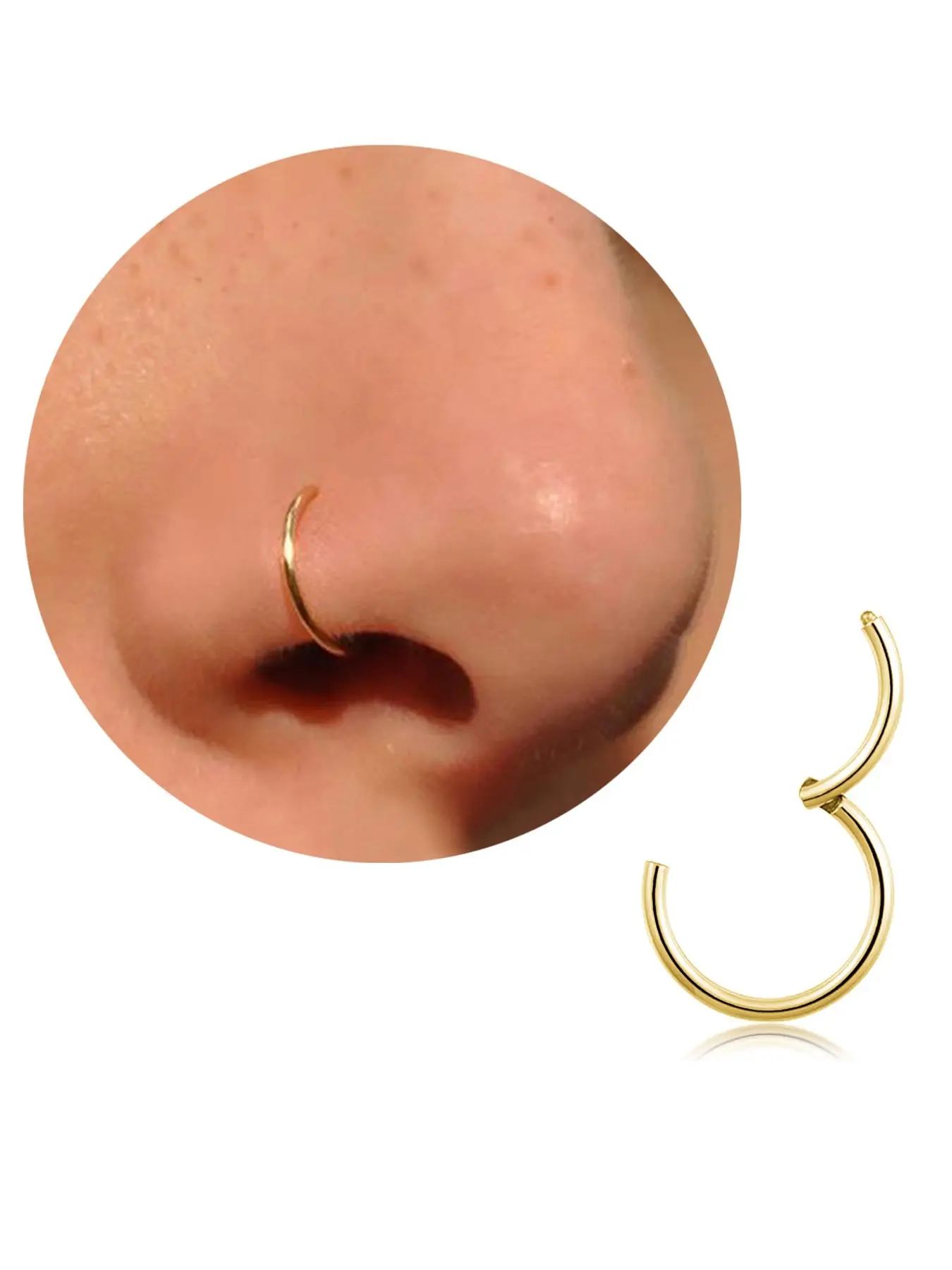 20G 18G 16G Hinged Nose Ring, 316L Stainless Steel Cartilage Hoop Earrings for Women & Men, Septum Ring, Lip Piercing Jewelry, Body Piercing Jewelry, 6mm/8mm/10mm Hinged Nose Hoops