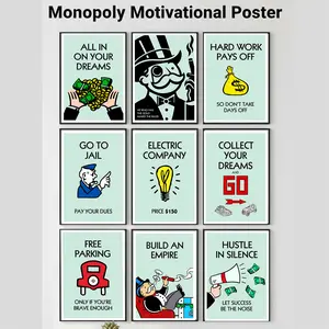 Motivational Monopoly Poster, Graffiti Classic Cartoon  Wall Art, Time is Money Home Decor, Living Room Office Wall Picture Decor Eco-Friendly Material Fade-Resistant UV-Protected Artistic Decoration