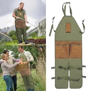 Heavy Duty Gardening Apron with Multiple Pockets Adjustable Tool Work Apron for Men Women Yard Work Crafting Florist Utility Smock Pouch Organizer