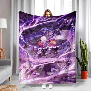 1 flannel blanket with Raiden Shogun theme, 2 flannel fleece blankets, cozy machine washable blanket, essential for all four seasons, for sofa, bed, office, camping, travel, Christmas, Valentine's Day, wedding, birthday, or gift for friends, decoration.