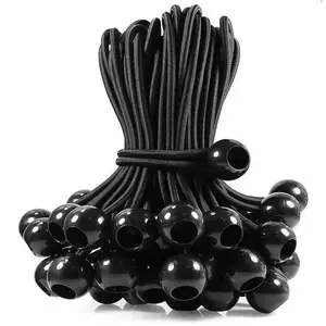 Set of 60pcs Bungee Cords with Plastic Balls - Durable Black Rubber for Tent Tying, Trampoline Securing, Luggage Strapping & Outdoor Use, Bungee Cord Accessories, Tent Accessories