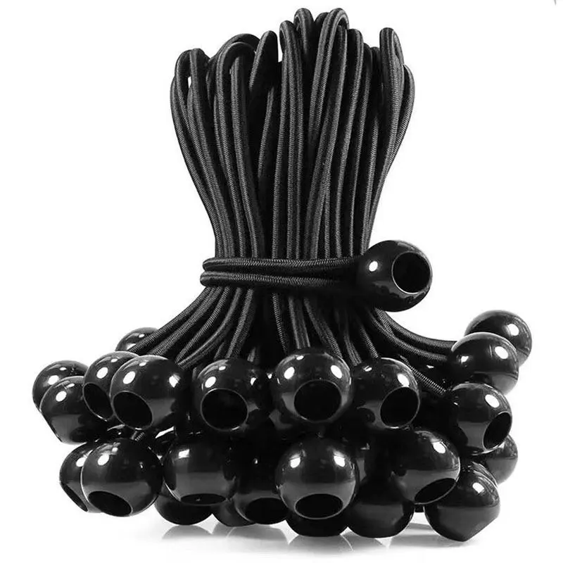 60 Bungee Cords with Plastic Balls - Durable Black Rubber Bungee Cord Accessories for Outdoor Home Use, Tent Tying, Luggage Strapping