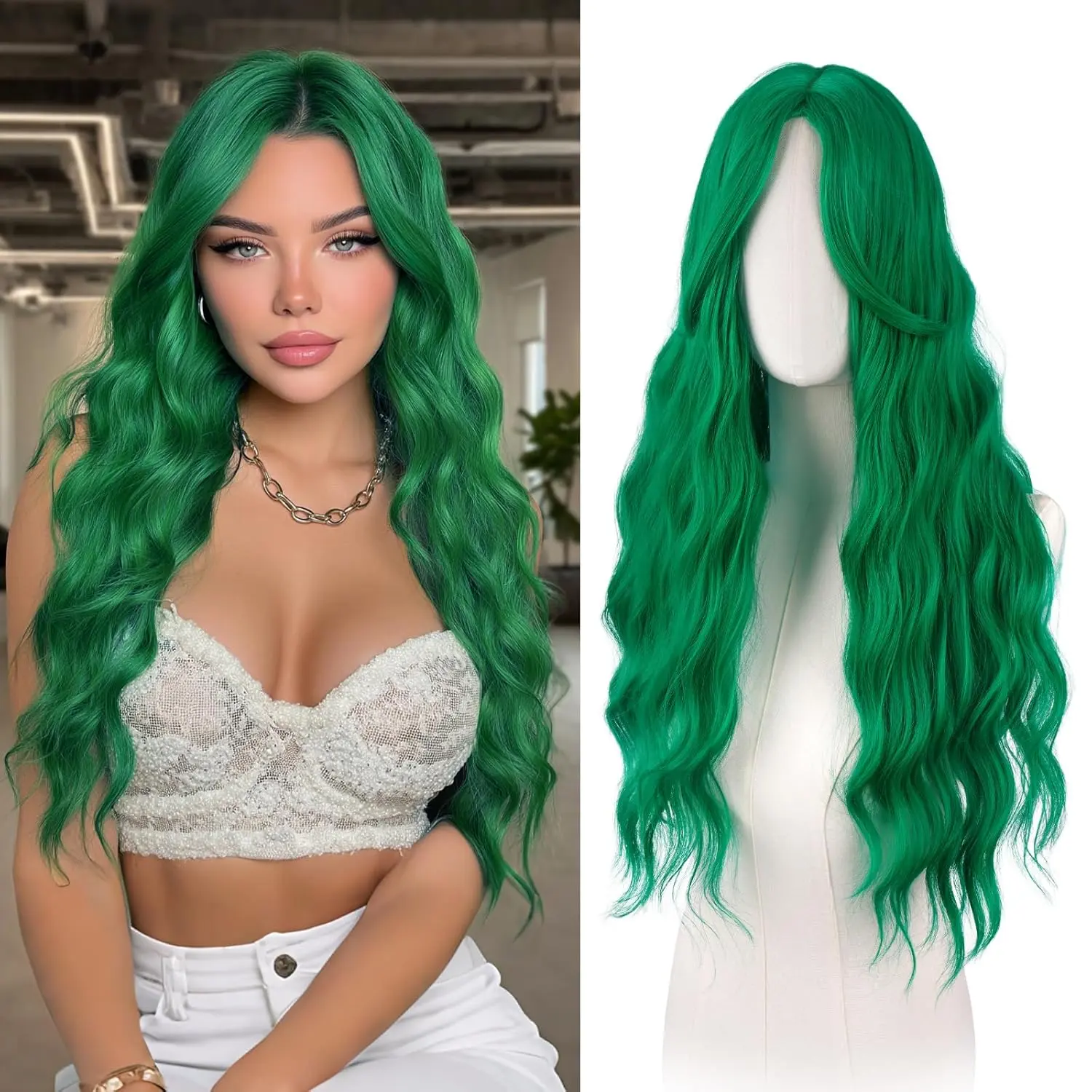 Green Synthetic Body Wave Lace Front Wig