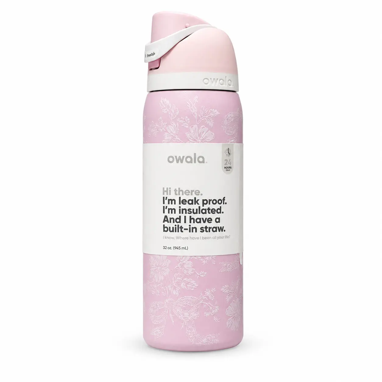 Brand new Owala Pink lace stainless steel insulated water bottle flip lock 32oz