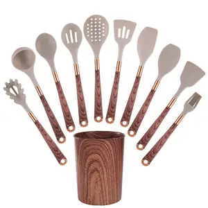 11-Piece Silicone Kitchen Utensil Set with Wooden Handles, Heat Resistant Non-Stick Safe Easy Clean Cooking Baking Essentials, Kitchen Utensils Set