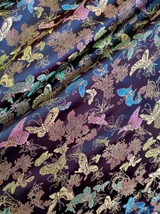Black Multicolor Floral/Butterflies Print Brocade