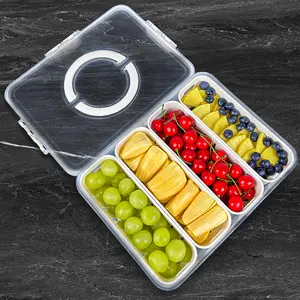 Fruit Storage Containers for Fridge Keep Fresh - Divided Serving Tray with Lid and Handle - Portable Picnic Parties Snackle Box Veggie Tray - Berry Candy Food Snack Organizer Travel