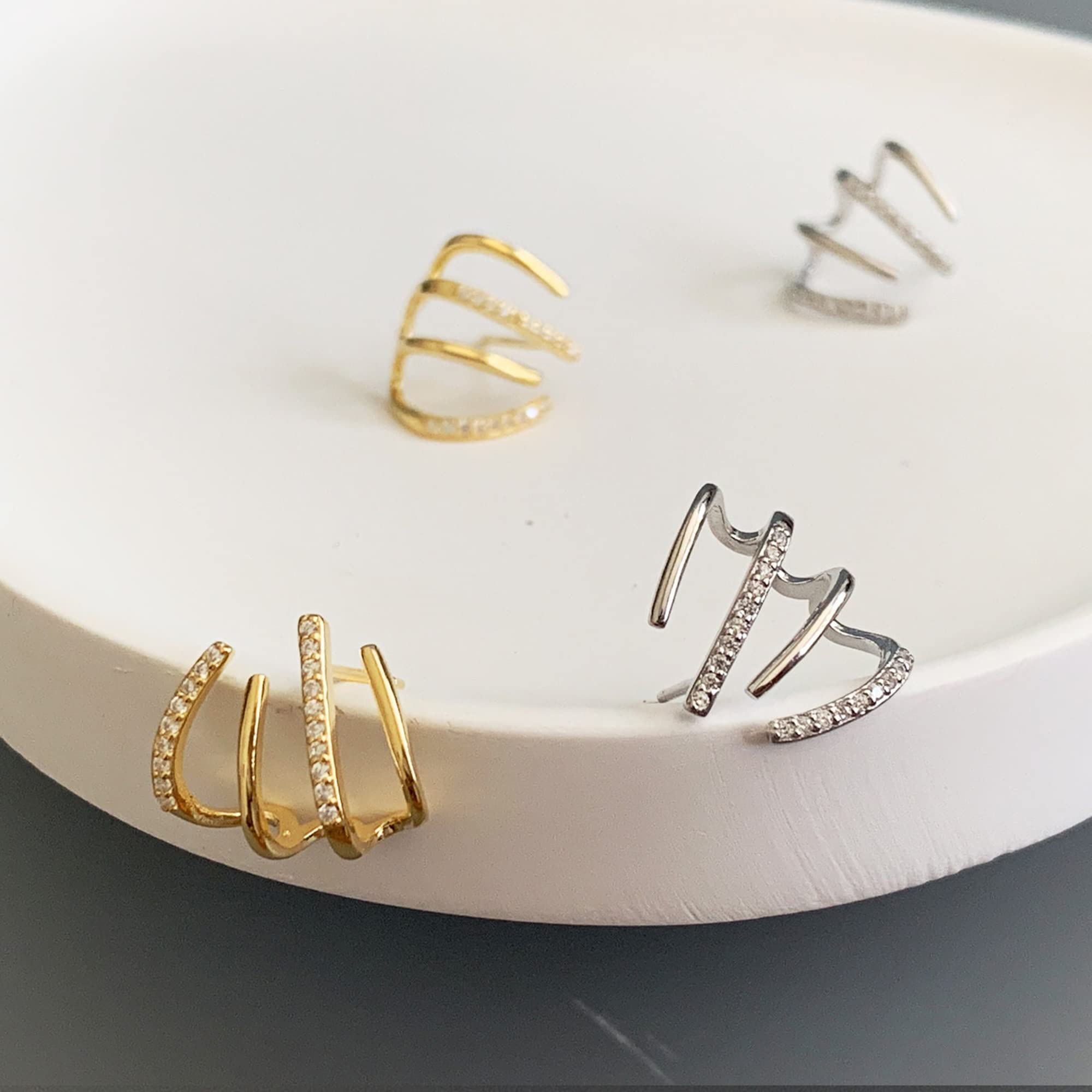 Tewiky Claw Earrings for Women,  Claw Earrings Cuff Hypoallergenic Subloom Ear Wrap Piercing Stud Earrings Minimalist Trendy Cubic Zirconia Warp Cuff Earrings Dainty Jewelry for Women