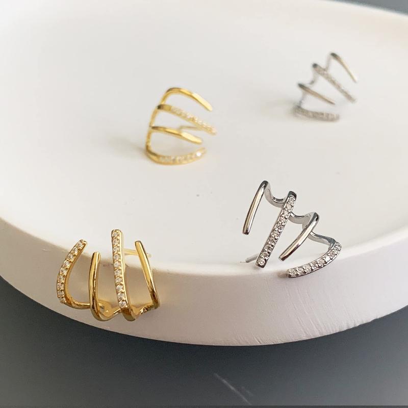 Tewiky Claw Earrings for Women,  Claw Earrings Cuff Hypoallergenic Subloom Ear Wrap Piercing Stud Earrings Minimalist Trendy Cubic Zirconia Warp Cuff Earrings Dainty Jewelry for Women