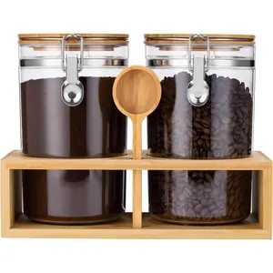 Yangbaga Coffee Container for Ground Coffee,2*58OZ Storage Containers with Shelf & Scoop,Plastics Airtight Coffee Canisters for Ground Coffee Bean,Food Storage Jars for Kitchen,Nuts,Tea,Sugar