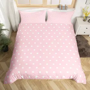 Pink White Bedding Set Kids Polka Dots Comforter Cover for Boys Girls Teens Abstract Duvet Cover Breathable Soft Lightweight Microfiber Modern Room Decor