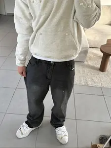 Men's High-End Casual Loose-Fitting Plain Pocket Jeans, All Seasons Button Fly Zipper Flare Pants, Plain Water Washed Denim Bottoms